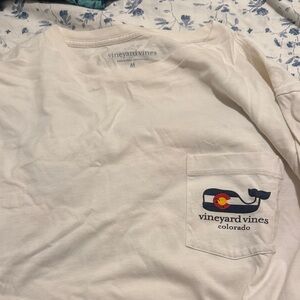 Vineyard Vines Unisex Cream Pocket Tee with Colorado Whale Graphic